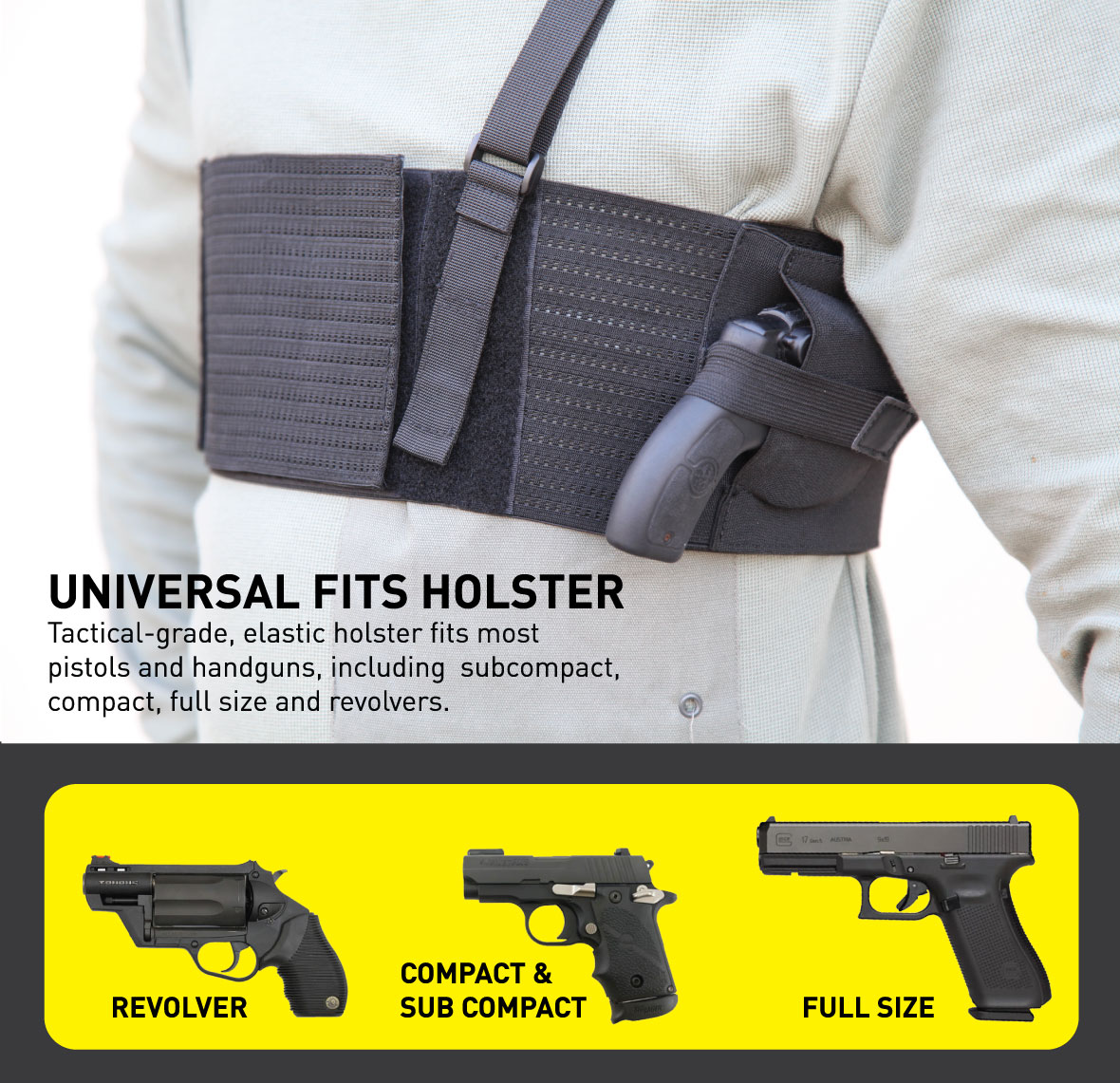 Stinger Premium Ultra Breathable Chest Band Holster for Concealed Carry, IWB OWB Gun Holster, Fabric Comfortable Waistband Handgun Holster, Ammo Bandolier for Extra Round of Revolver Bullet