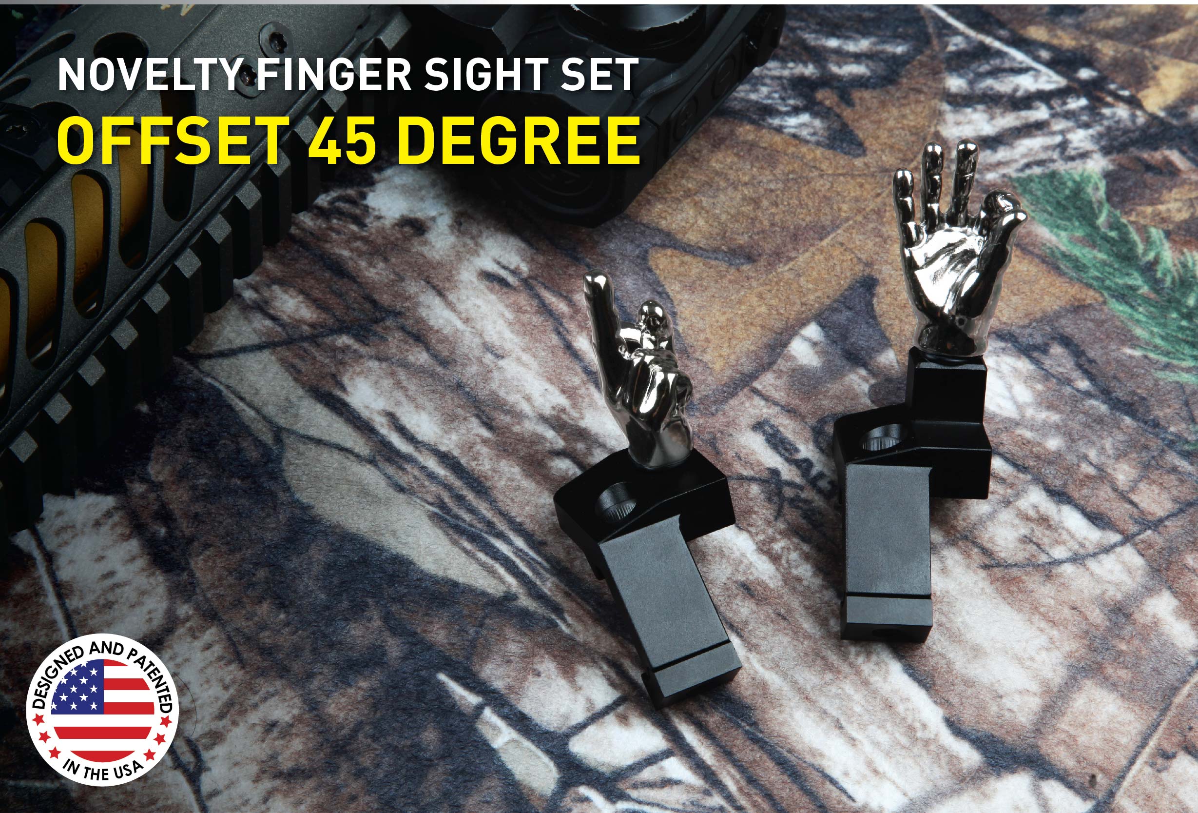 Stinger Novelty Finger Sights Set, Offset 45 Degree, OK Hand, Middle Finger, Flip Off, Backup Front and Rear Iron Sight BUIS Set, Fit Picatinny Rail and Weaver Rail, AR-15, Rifle