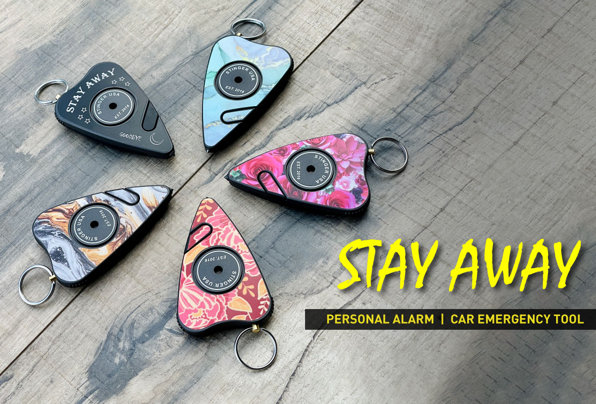 Stinger Stay Away Personal Alarm Emergency Tool, Safety Alarm, Seat Belt Cutter, Glass Breaker, Original Design in USA