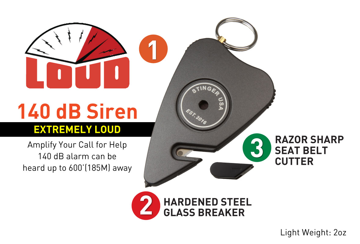 Stinger Stay Away Personal Alarm Emergency Tool, Safety Alarm, Seat Belt Cutter, Glass Breaker, Original Design in USA