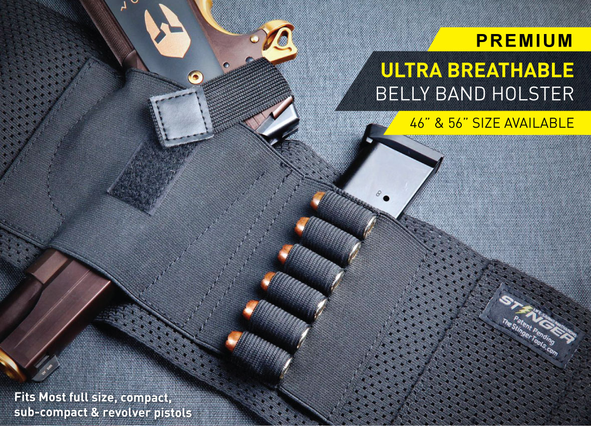 Stinger Premium Ultra Breathable Belly Band Holster for Concealed Carry, IWB OWB Gun Holster, Fabric Comfortable Waistband Handgun Holster, Ammo Bandolier for Extra Round of Revolver Bullet